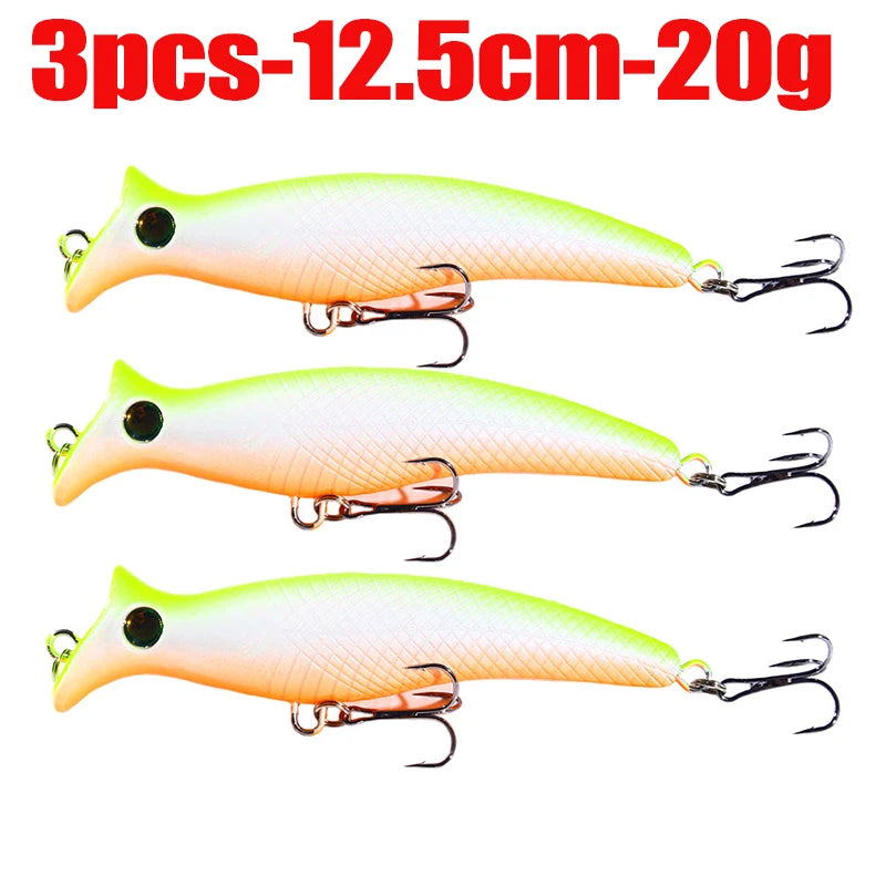 1pc Fishing Lures Topwater Popper Bait 12.5cm 20g Hard Bait Artificial Wobblers Plastic Fishing Tackle with 6# Hooks