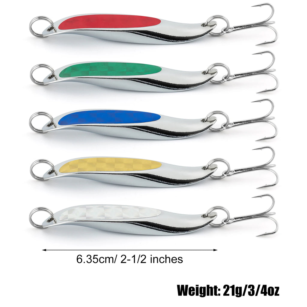 5pcs Metal Jig Spoon Fishing Lure 21g Jigging Trolling Hard Bait Long Casting Wobbler for Saltwater Deep Sea Fishing Bluefish