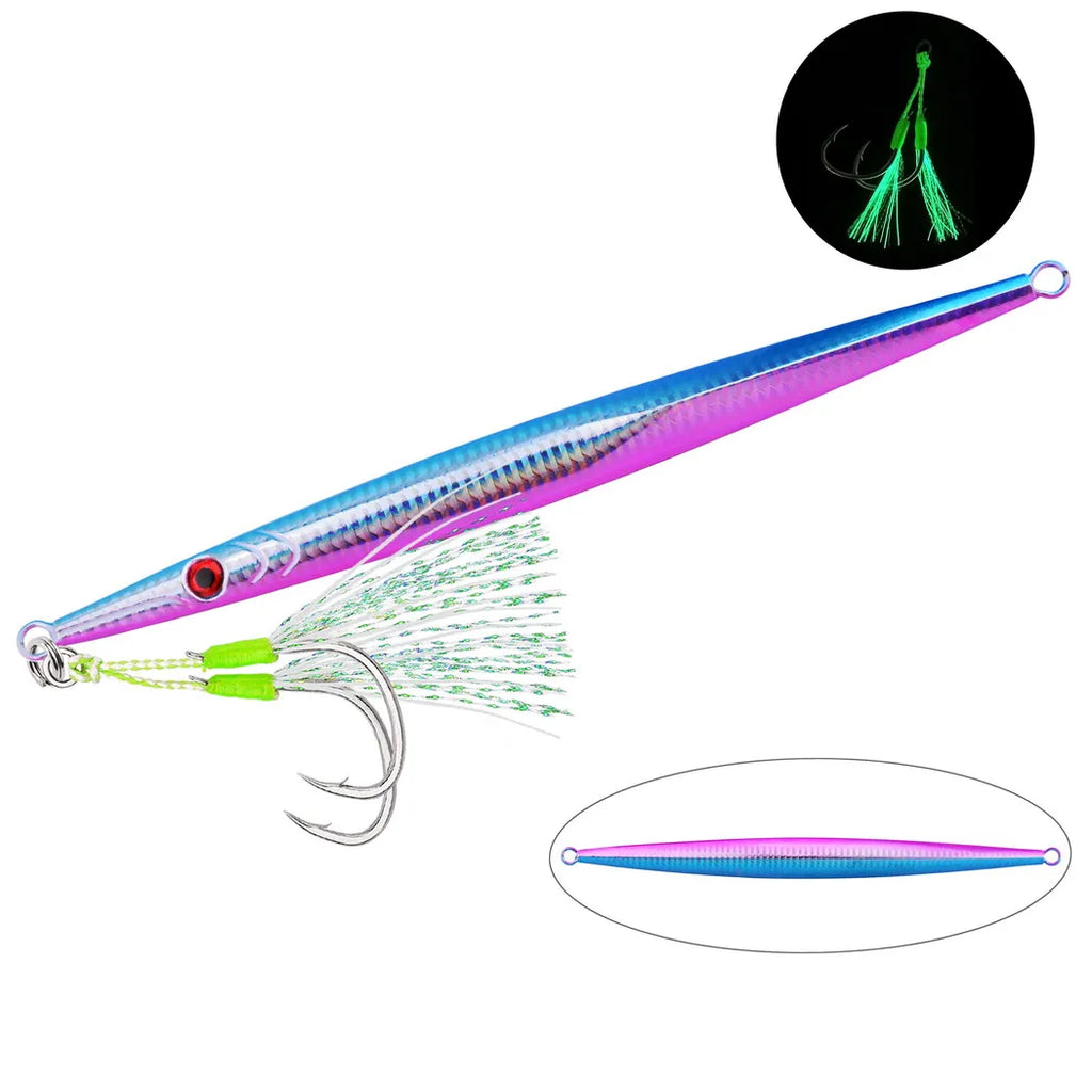 1Pc 60g 80g 100g 160g 250g 300g Luminous Metal Fishing Jig Iron Plate Long Cast Fast Sinking Trolling Hard Lure