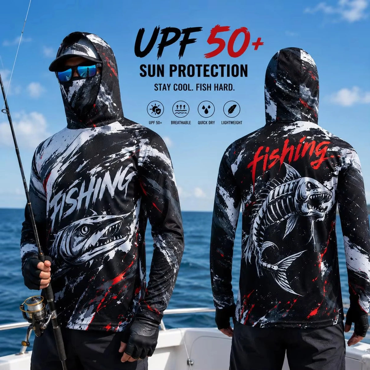 MALFC Men Hood Fishing Shirt long sleeve fishing t shirt uv protection Fishing Apparel