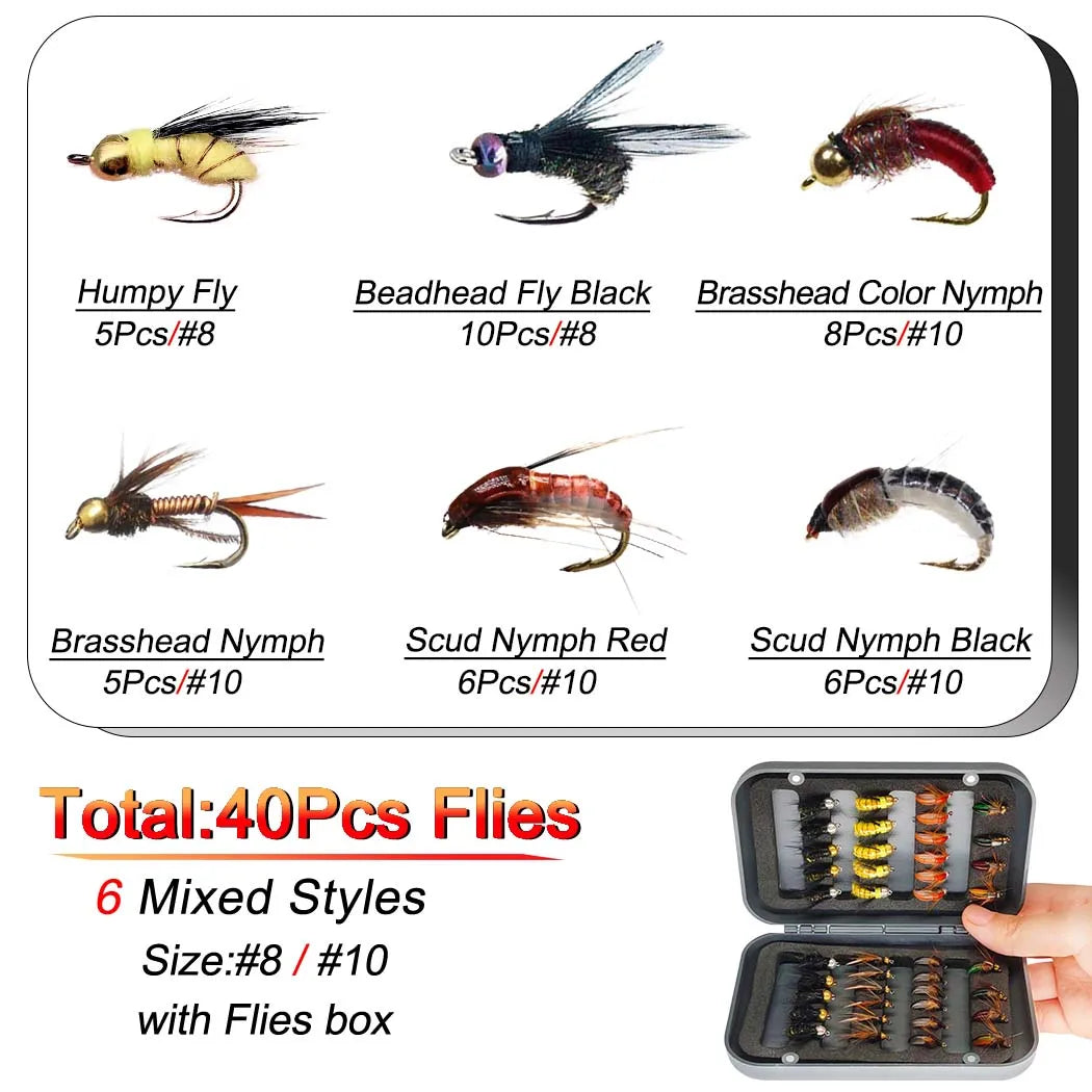 Fly Fishing Flies Kit, 24-100Pcs Fly Fishing Artificial Fly Baits Lures with Dry/Wet Flies, Streamers, Fly Assortment Trout Bass