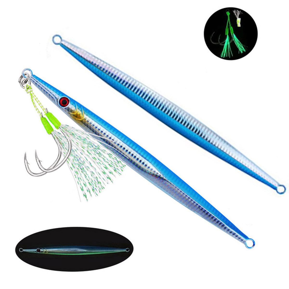 1pcs Metal Jig Lure 60g-300g Sea Fishing Long Strip Quick-Drawing Iron Plate Fish Fast Sinking And Slow Shaking Luminous Bait