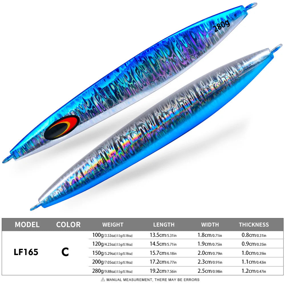 100g-280g Luminous Effect Jigging Sinking Metal Slow Jig Lure Iron Plate Fishing Hard Lure Fishing Baits Trolling Tackle FTK