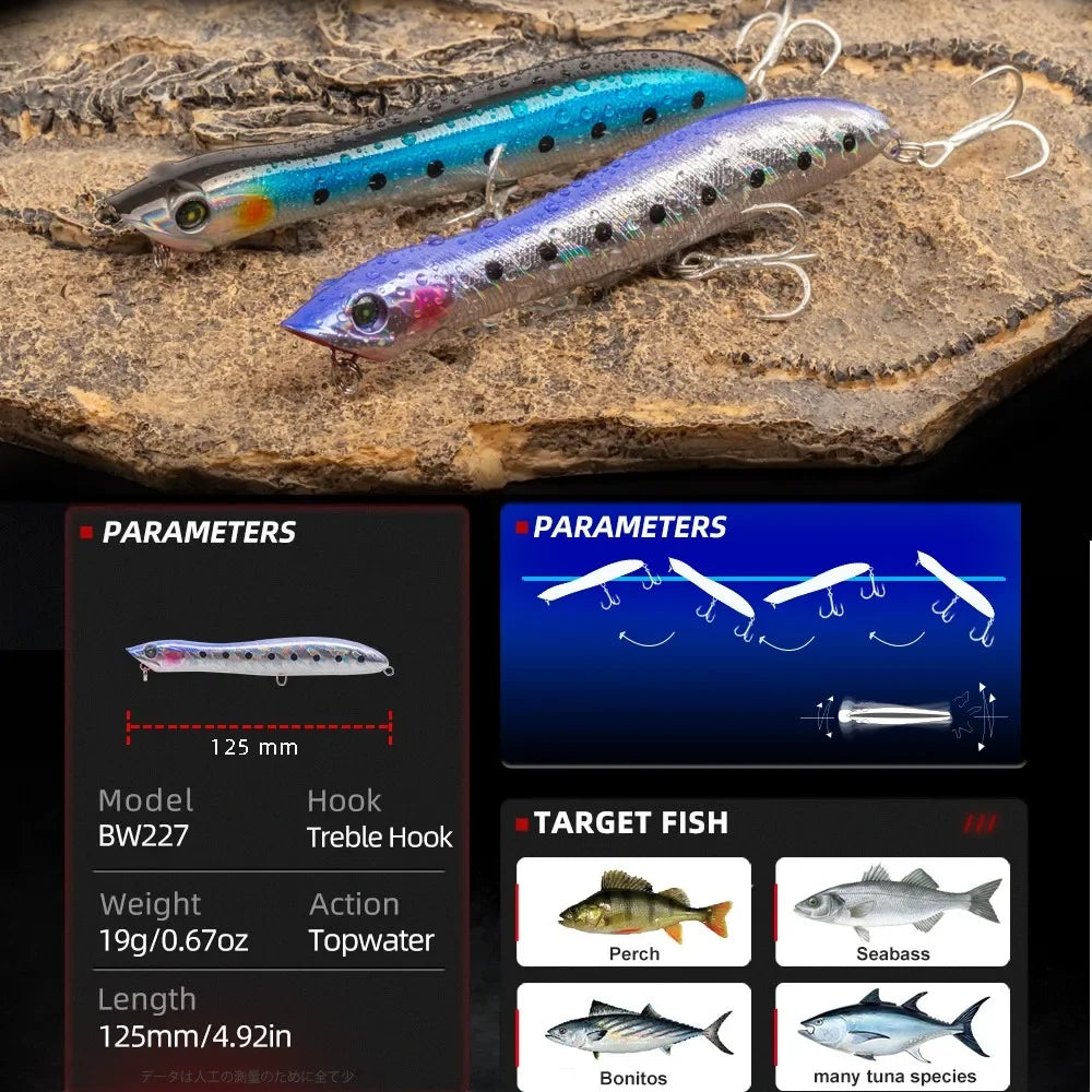 Fishing Lure 125mm 17g Topwater Pencil Popper Wobbler for Fishing Seabass Top Water Patchinko Baits Saltwater Surface Lures