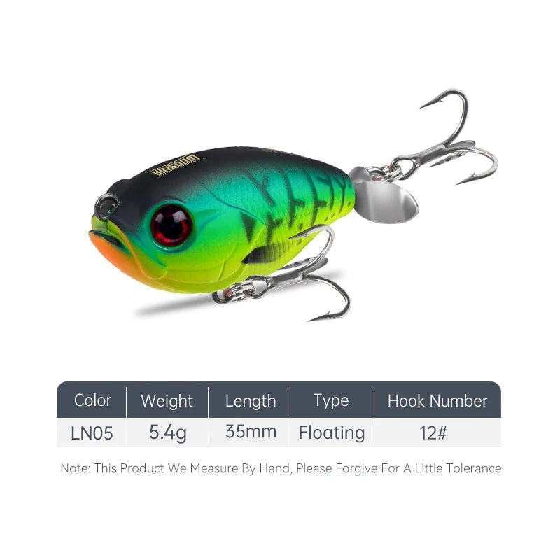 Kingdom Fishing Lure GoldPop Topwater Whopper Popper 35mm 5.4g Floating Wobbler Artificial Hard Bait with Propeller Fishing Pike