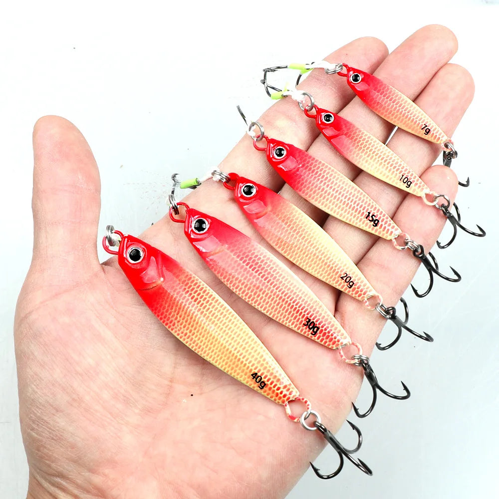 TSBT New Far Throw Luminous Iron Plate Lures Double Hook JIG 7g-40g Sea Fishing Spanish Mackerel Shore Casting Glow Metal Baits