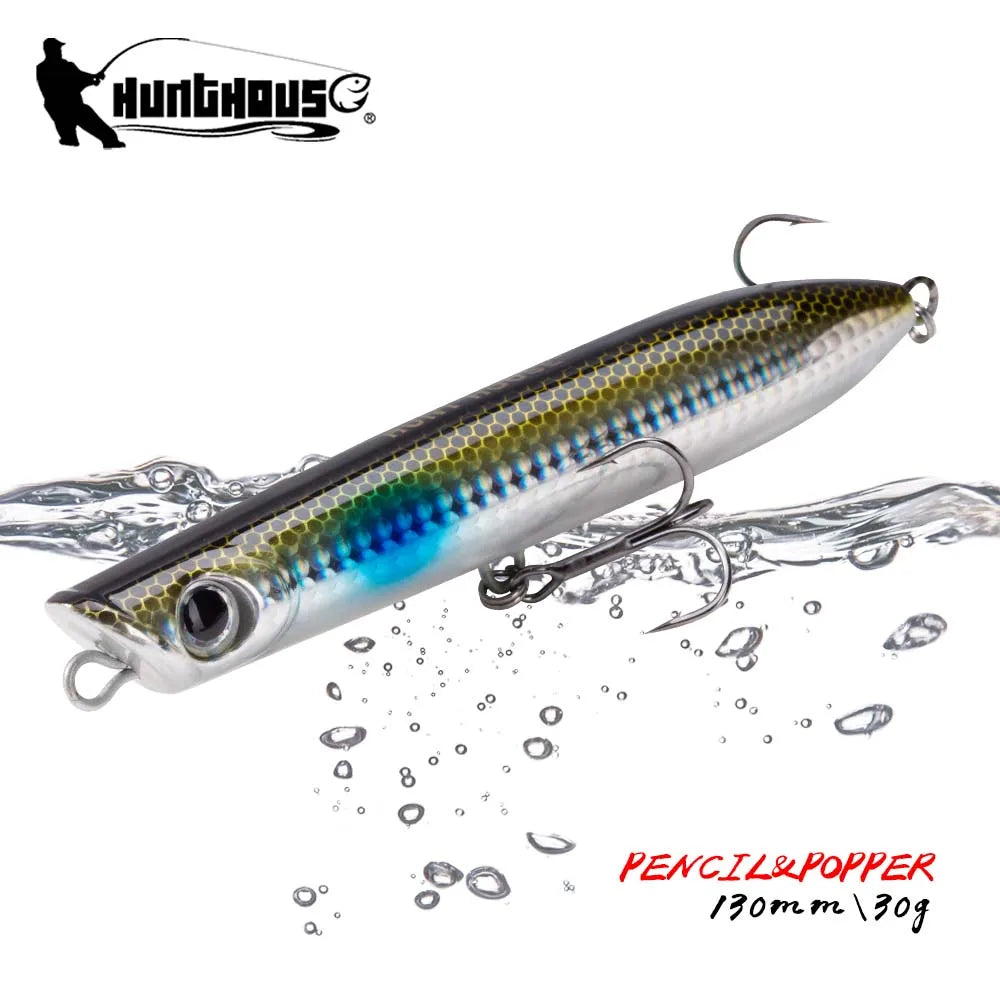 Hunthouse Surface Popper Floating Fishing Lure 130mm 30g Topwater Hard Bait Walk The Dog Saltwater For Tuna Fish Tackle