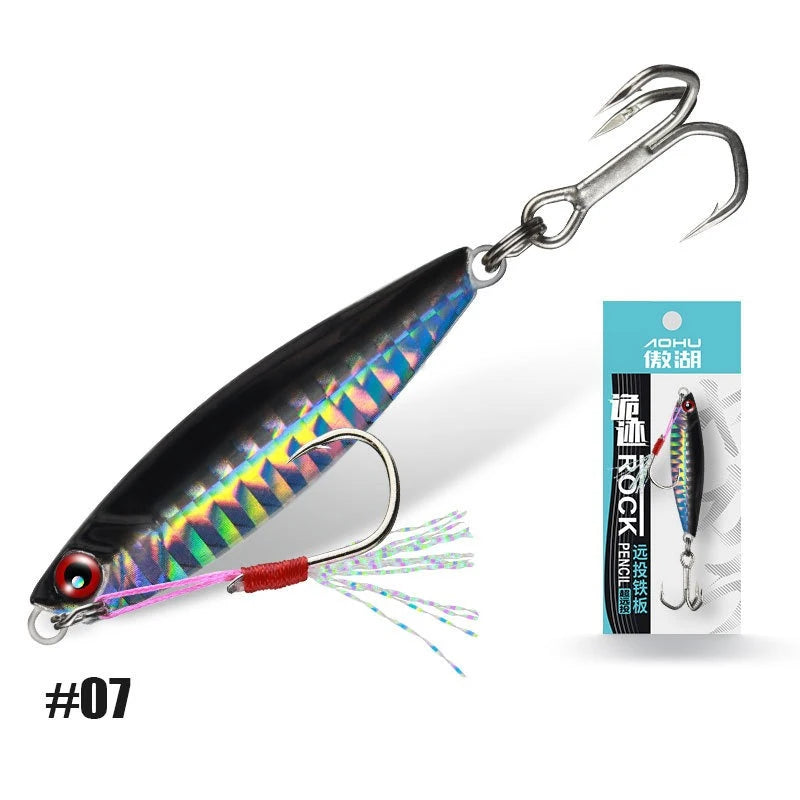Iron Plate Jig Baits Shore Cast Fishing Lures 7g 10g 15g 20g Laser Spoon Jigging Wobble Bait Metal Sinking Bait for Bass Pesca