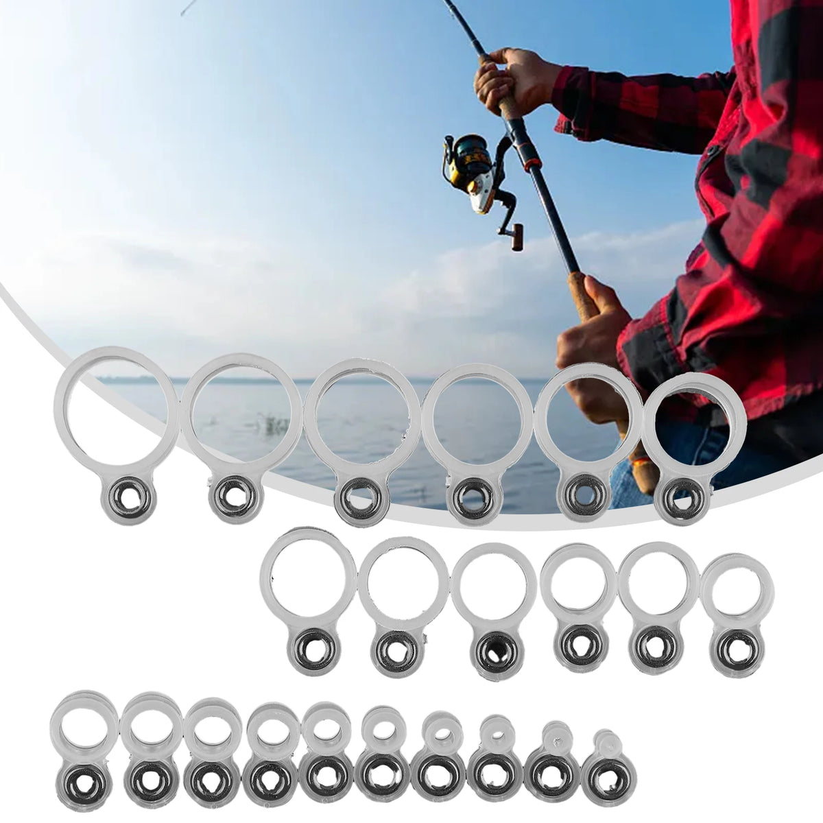 14/22 Pcs Fishing Rod Guide Repair Kit Silicone Ceramic Ring Tips Line Guides For Rod Building And Maintenance