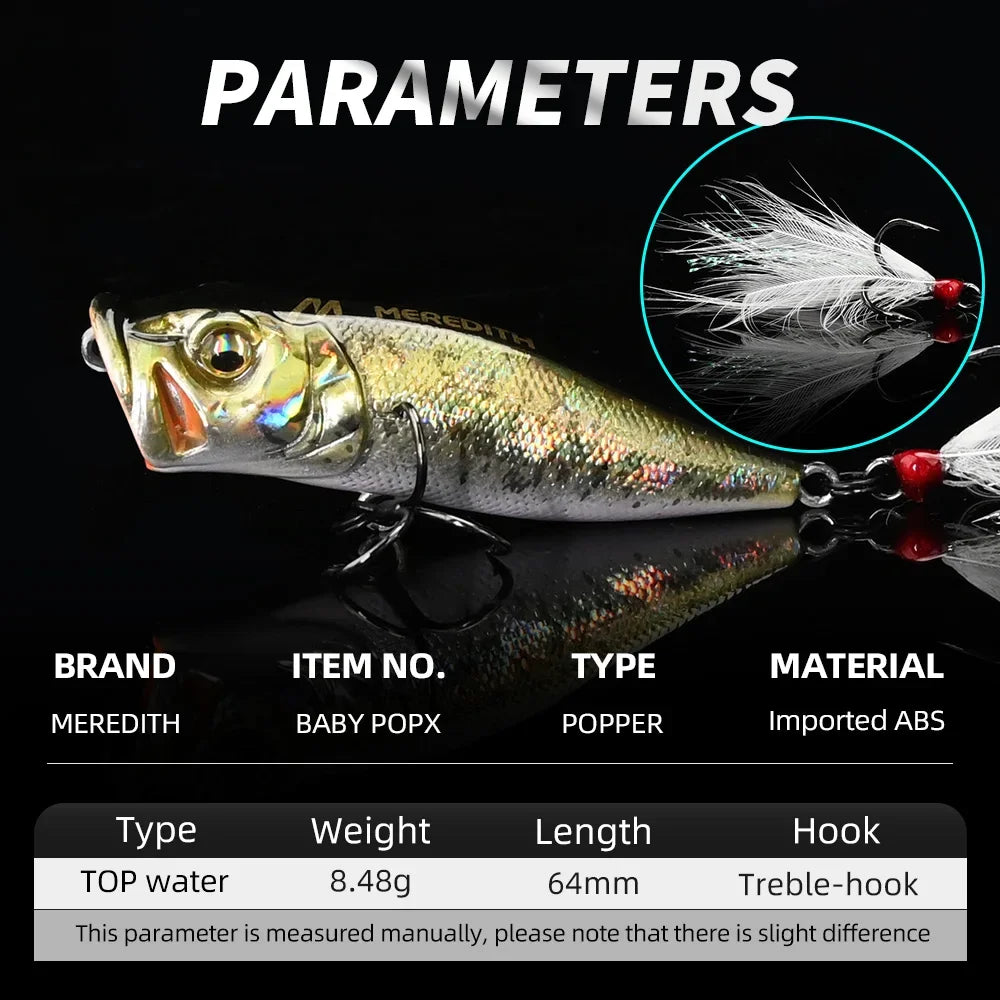 MEREDITH Topwater Popper 8.48g 64mm Floating Rock Pop Artificial Hard Baits for Bass Perch Pike Fishing Lure