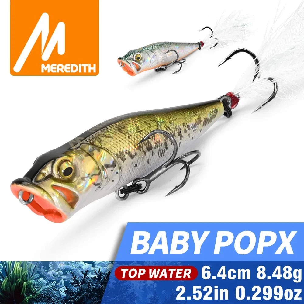 MEREDITH Topwater Popper 8.48g 64mm Floating Rock Pop Artificial Hard Baits for Bass Perch Pike Fishing Lure