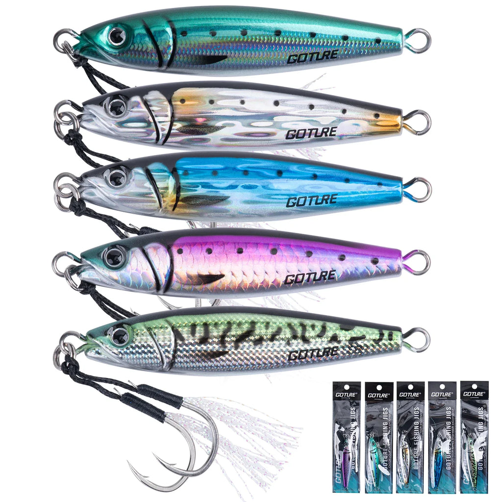 Goture Metal Sinking Bait 30g 60g 80g 100g 150g Large Vertical Metal Jigs Deep Sea Fishing Lure Saltwater Jigging Lure Hard Bait