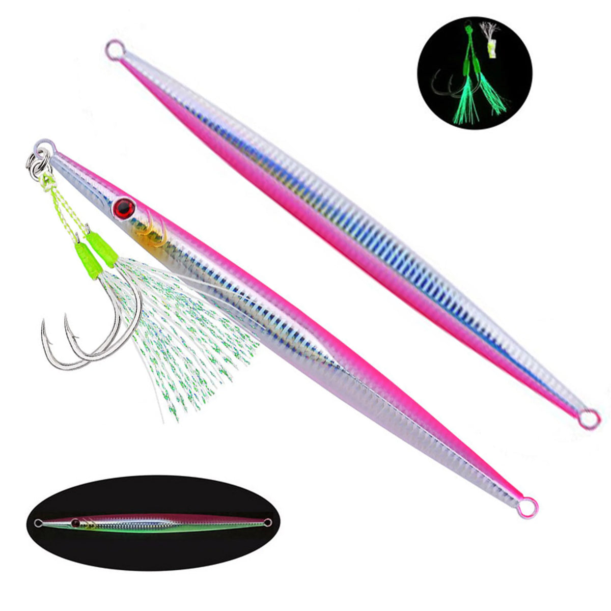 1pcs Metal Jig Lure 60g-300g Sea Fishing Long Strip Quick-Drawing Iron Plate Fish Fast Sinking And Slow Shaking Luminous Bait