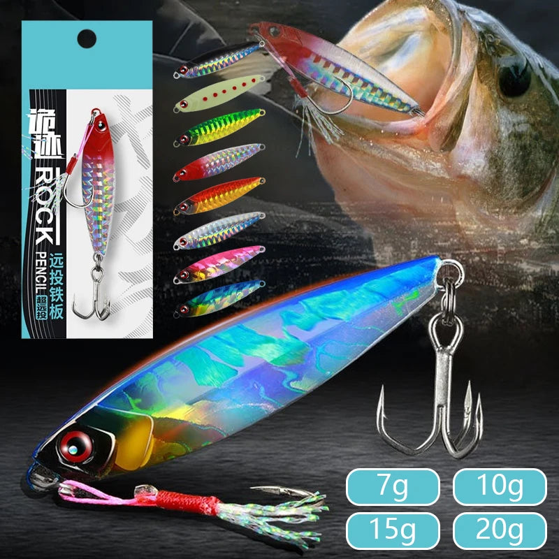 Iron Plate Jig Baits Shore Cast Fishing Lures 7g 10g 15g 20g Laser Spoon Jigging Wobble Bait Metal Sinking Bait for Bass Pesca