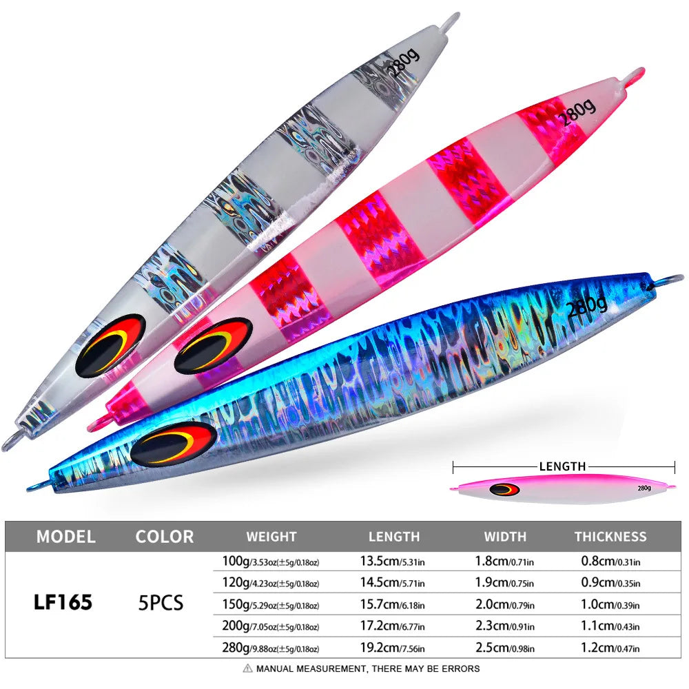 100g-280g Luminous Effect Jigging Sinking Metal Slow Jig Lure Iron Plate Fishing Hard Lure Fishing Baits Trolling Tackle FTK